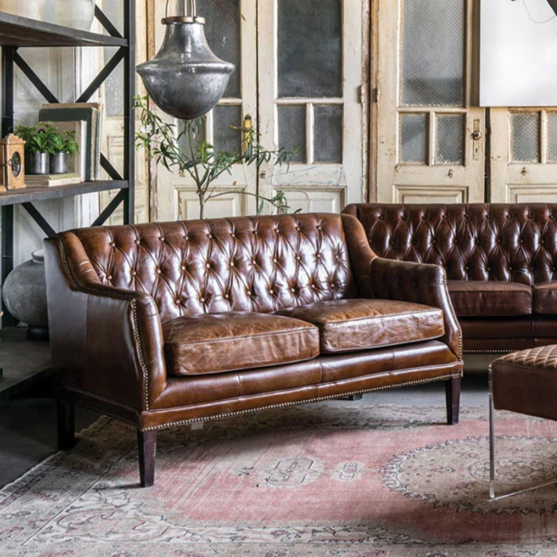 Alma Leather Chesterfield Loveseat - Loveseat - Hello Norden