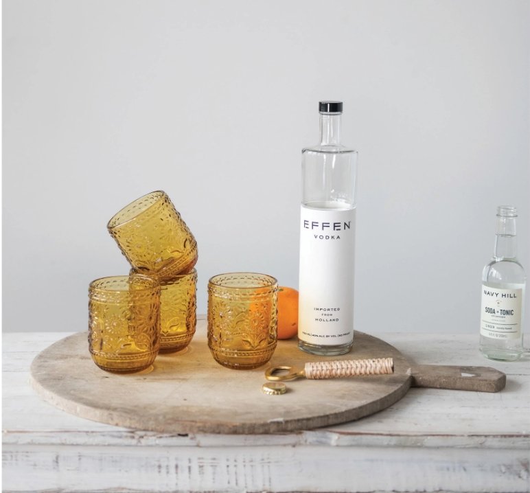 Amber Embossed Drinking Glass - Glassware & Mugs - Hello Norden