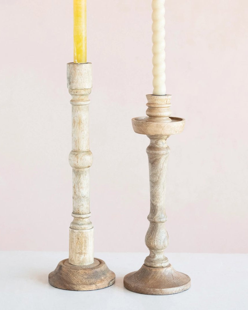Heith Hand-Carved Mango Wood Taper Holder - Candle Holders - Hello Norden