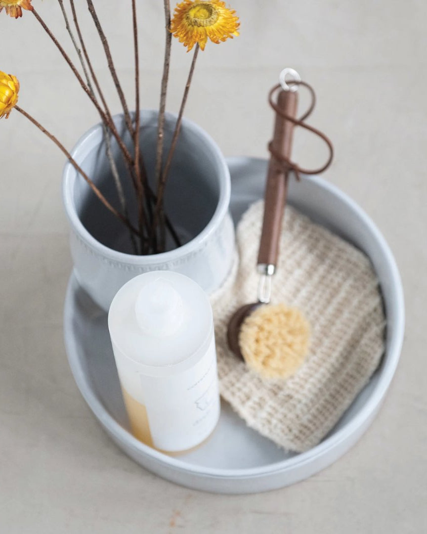 Mischa White Terracotta Sectioned Vase & Dish Brush Holder - Vases - Hello Norden