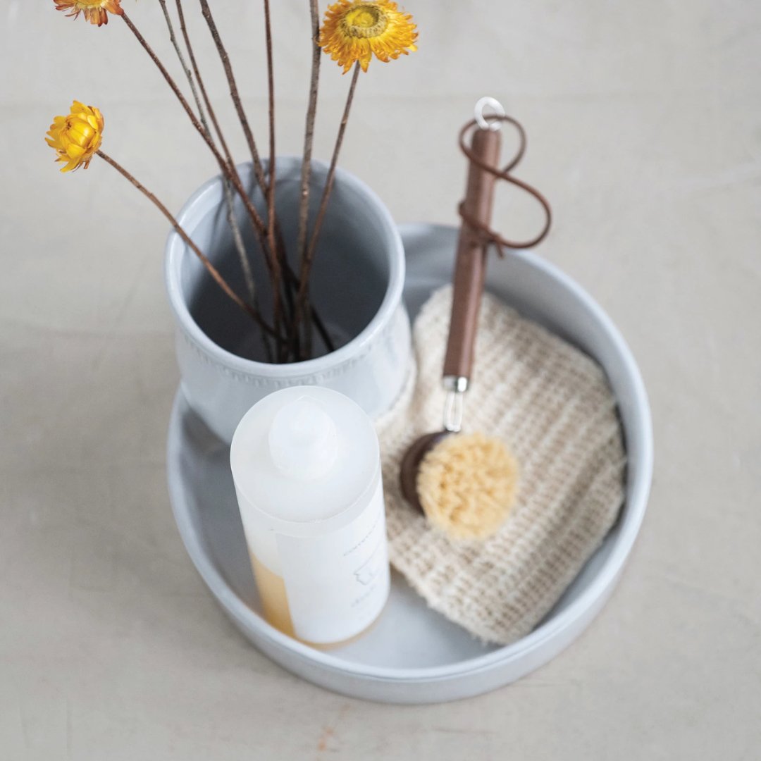 Mischa White Terracotta Sectioned Vase & Dish Brush Holder - Vases - Hello Norden