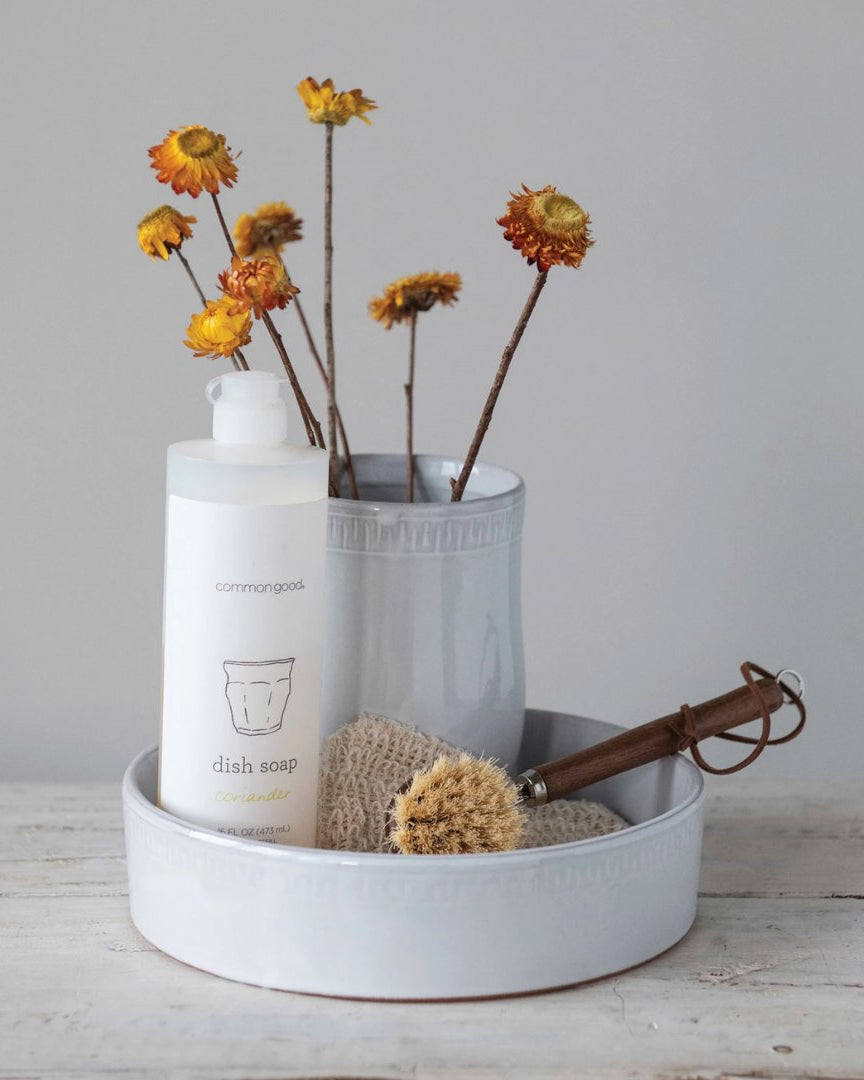 Mischa White Terracotta Sectioned Vase & Dish Brush Holder - Vases - Hello Norden