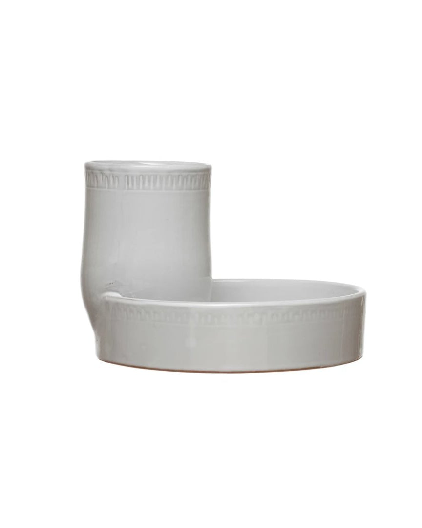 Mischa White Terracotta Sectioned Vase & Dish Brush Holder - Vases - Hello Norden