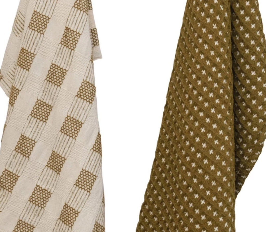 Woven Cotton Tea Towels - Mustard and Cream - Kitchen Towels - Hello Norden