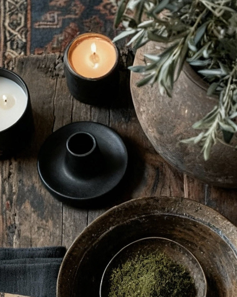 BLACK CERAMIC TAPER CANDLE HOLDER HELLO NORDEN POTTERY