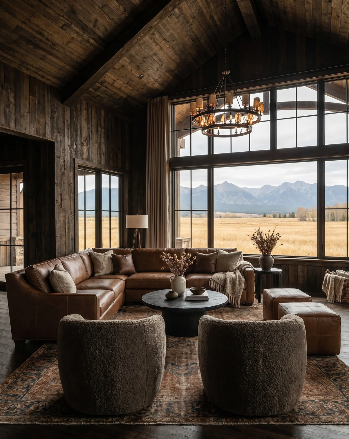Bella sheepskin taupe living room custom furniture swivel chair Modern Mountain leather ottoman