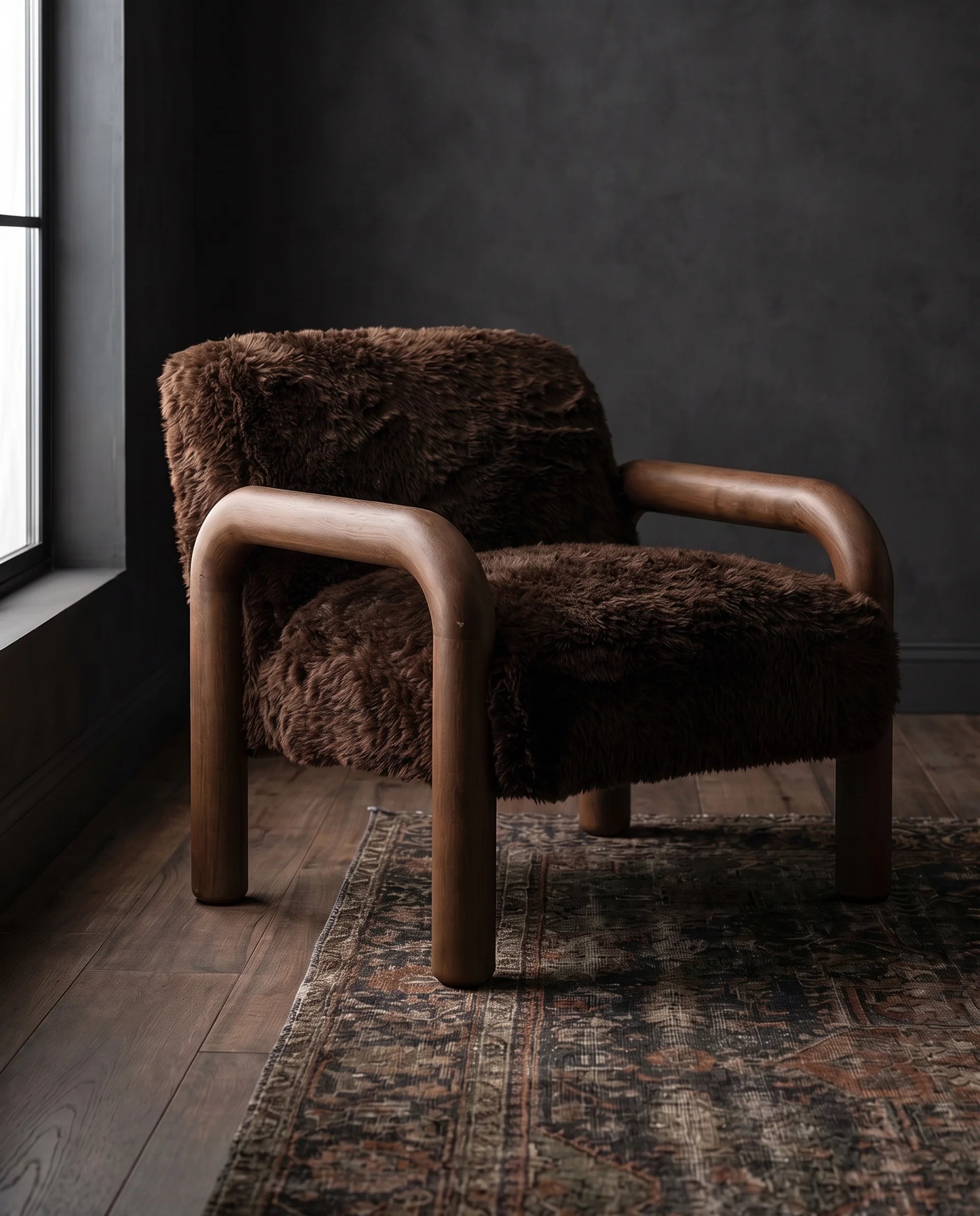 Bergljot Occasional Chair - Lounge Chairs - Hello Norden. Modern Mountain living room furniture brown faux fur