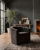 Connor Lounge Chair in Banks Mink Eco-Performance Velvet Custom Living Room Lounge Chair Furniture MOdern Mountain Hello Norden black grey charcoal velvet