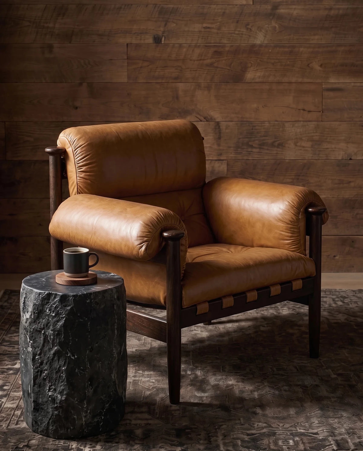 Dag Arm Chair -  Lounge Chairs - Hello Norden Modern mountain living room side accent chair brown caramel leather mid century