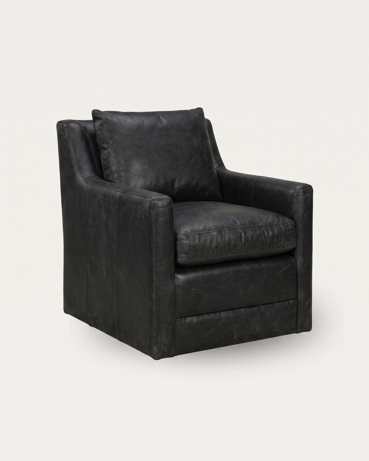 Hello Norden - Edgar Lounge Chair - front view Modern Mountain living room custom furniture black leather swivel chair
