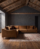 living room custom furniture modern mountain leather sectional Hello Norden - Harald Sectional custom living room sectional Cognac Velvet Performance Fabric