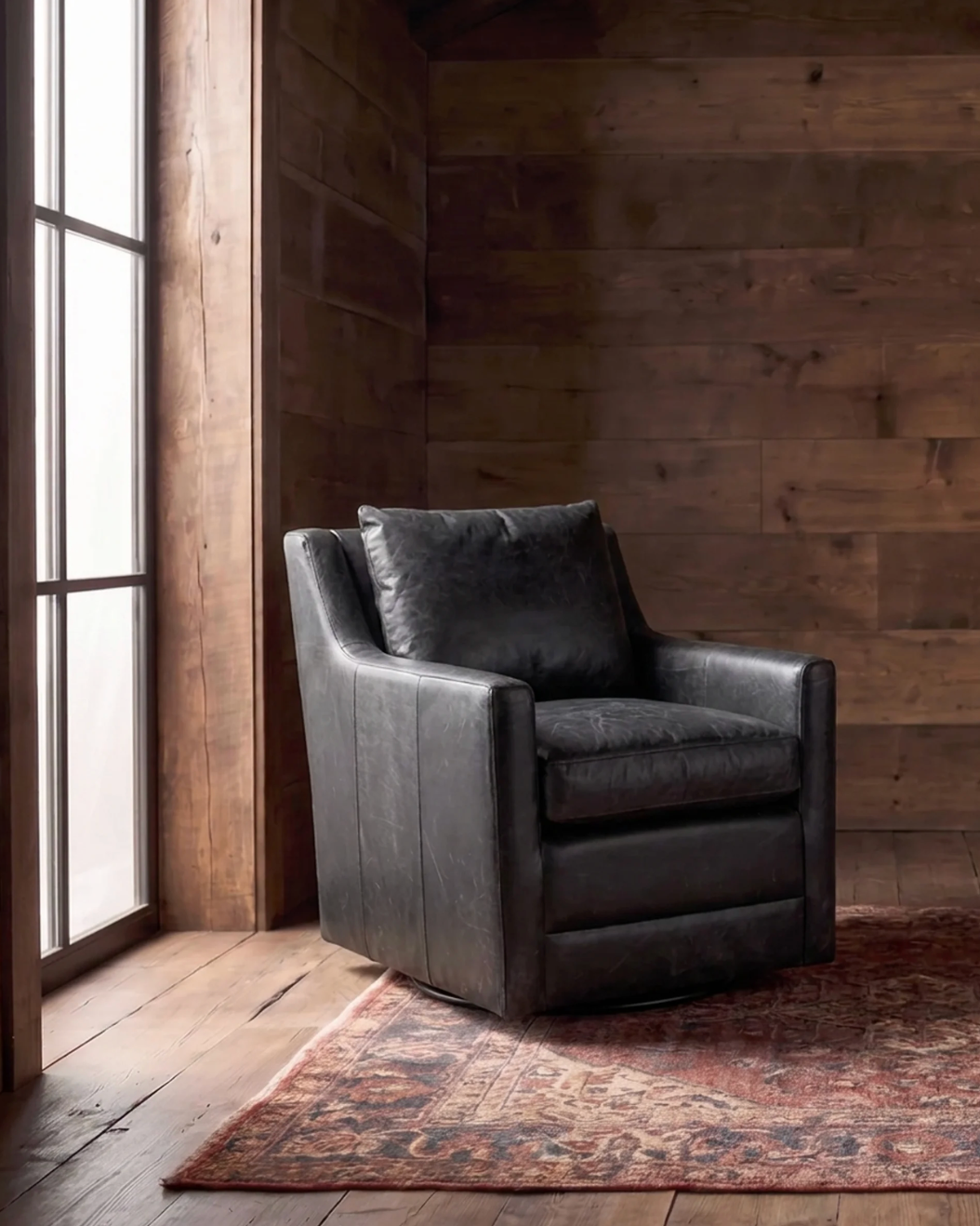 Hello Norden - Edgar Swivel Lounge chair custom living room furniture green velvet and leather