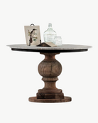 Katrin reclaimed beam round 60" dining table marble top Hello Norden
