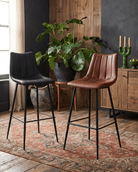Leather Bar Stools with backs and black metal legs   - caramel, black, olive green and brown vegan leather Modern Mountain Kitchen and Dining Room Furniture Hello Norden 