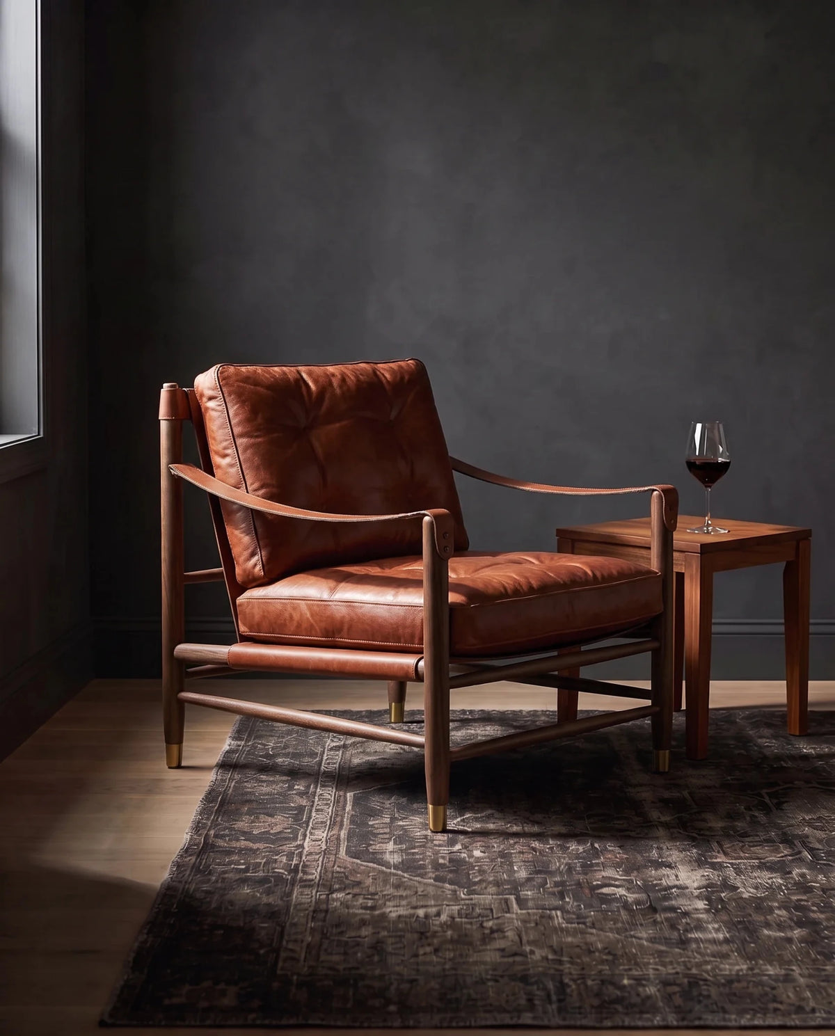 Njala Caramel Brown Leather Lounge Chair - Lounge Chairs - Hello Norden leather sling chair modern mountain living room safari chair