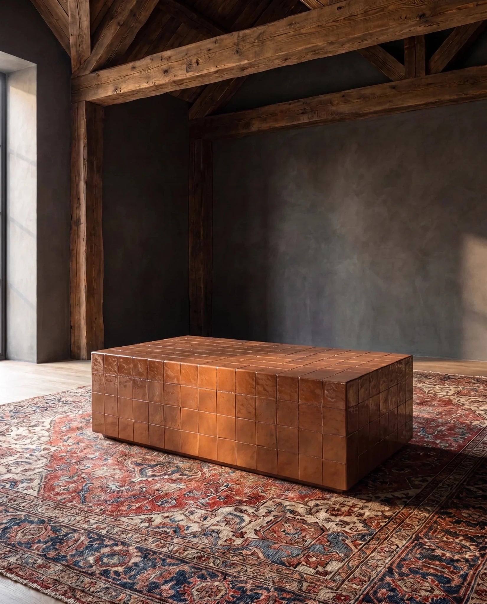 outdoor furniture modern mountain lightweight concrete faux tile outdoor coffee table Hello Norden - Per Outdoor Coffee Table, styled on a covered mountain terrace