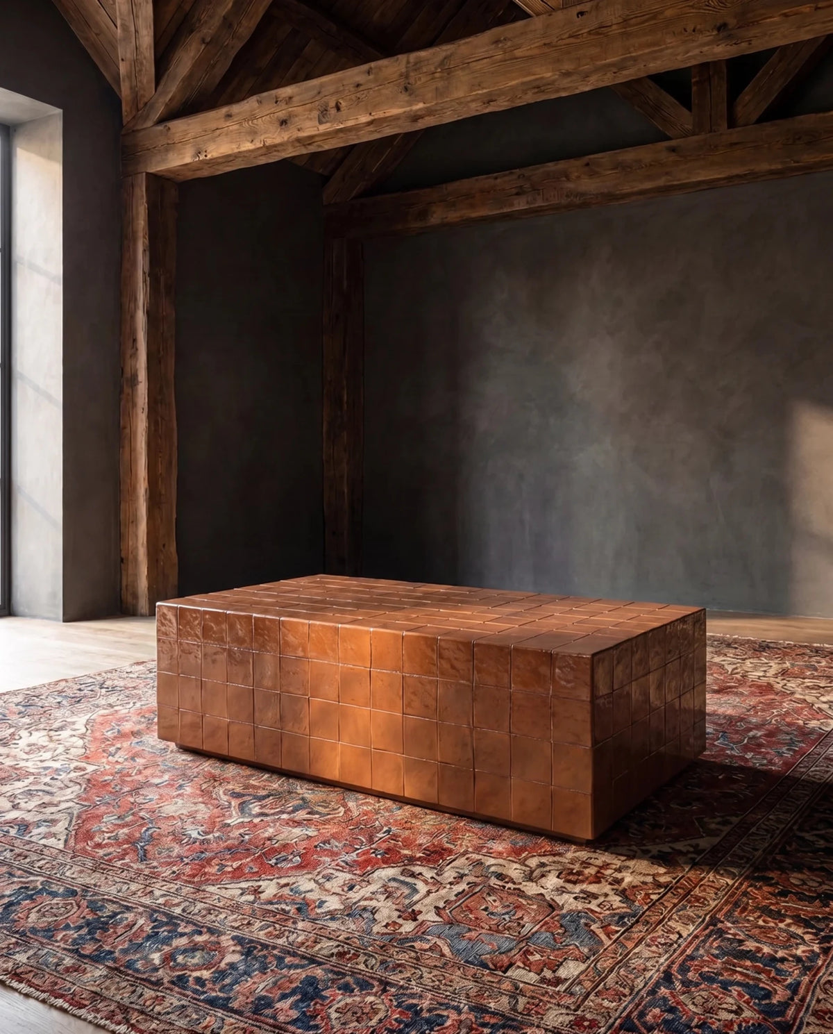 outdoor furniture modern mountain lightweight concrete faux tile outdoor coffee table Hello Norden - Per Outdoor Coffee Table, styled on a covered mountain terrace