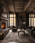 living room furniture modern mountain sofa Hello Norden - Asbjorn Sofa and Scottie swivel lounge chair styled in a modern rustic room