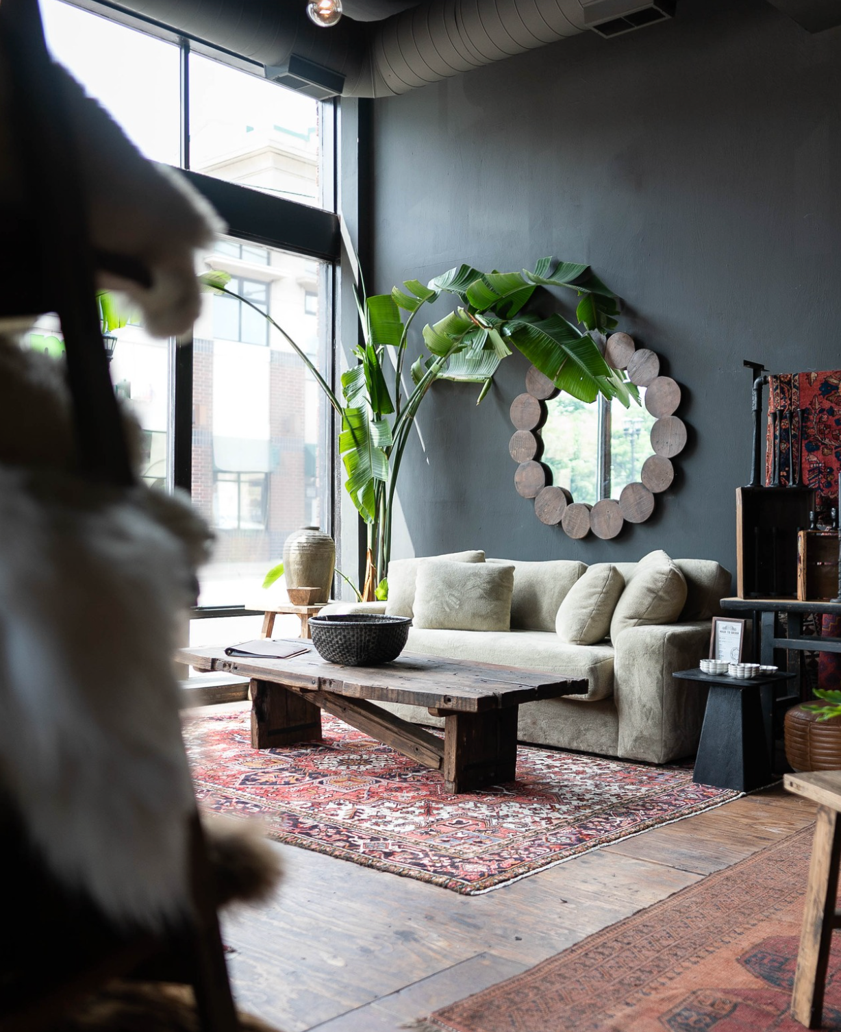vintage and antique wood round mirror
