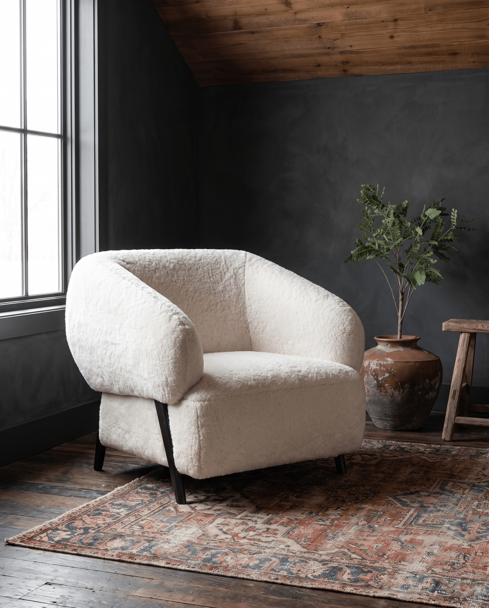 living room furniture modern mountain chair Hello Norden - Akima Lounge Chair, styled in a modern rustic room