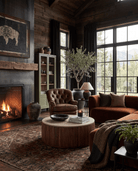 living room furniture modern mountain chair Hello Norden - Astrid Swivel Chair, styled in a modern rustic room