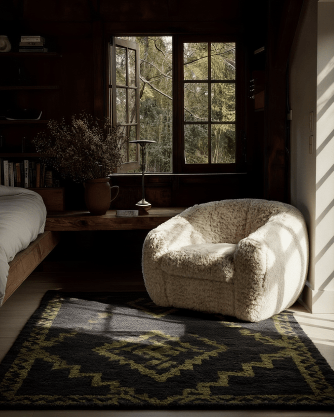 sheepskin natural cream taupe lounge living room chair faux fur Hello Norden