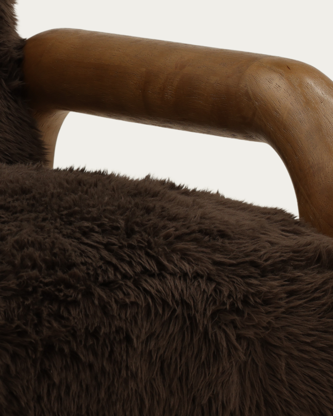 living room furniture modern mountain faux fur fabric and rubber wood lounge chair Hello Norden - Bergljot Occasional Chair, detail view