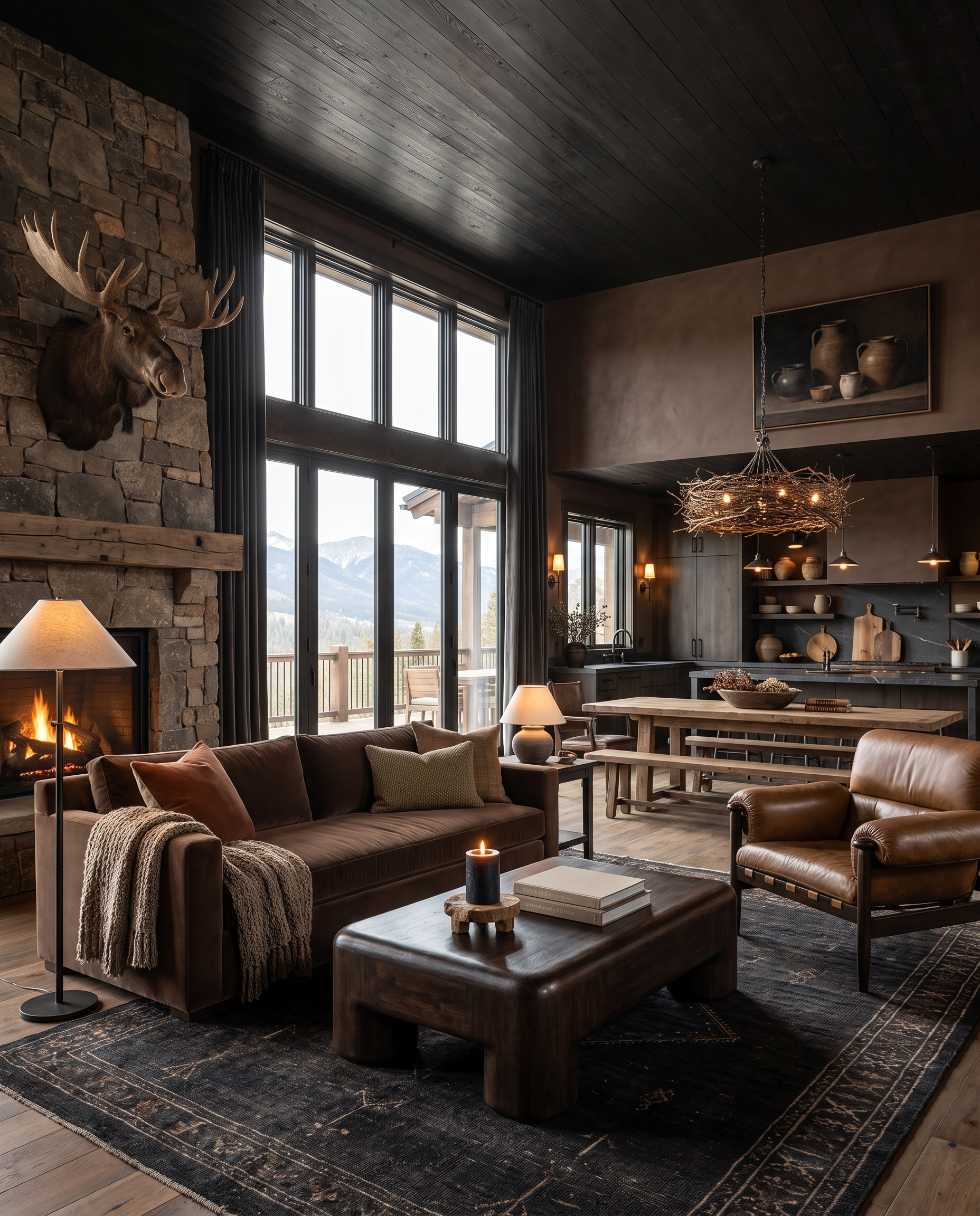 living room furniture modern mountain coffee table Hello Norden - Bo Walnut Coffee Table, styled in a modern rustic room