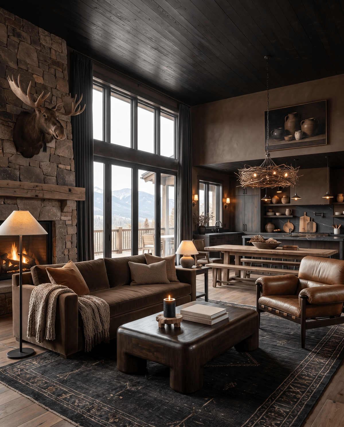 living room furniture modern mountain coffee table Hello Norden - Bo Walnut Coffee Table, styled in a modern rustic room