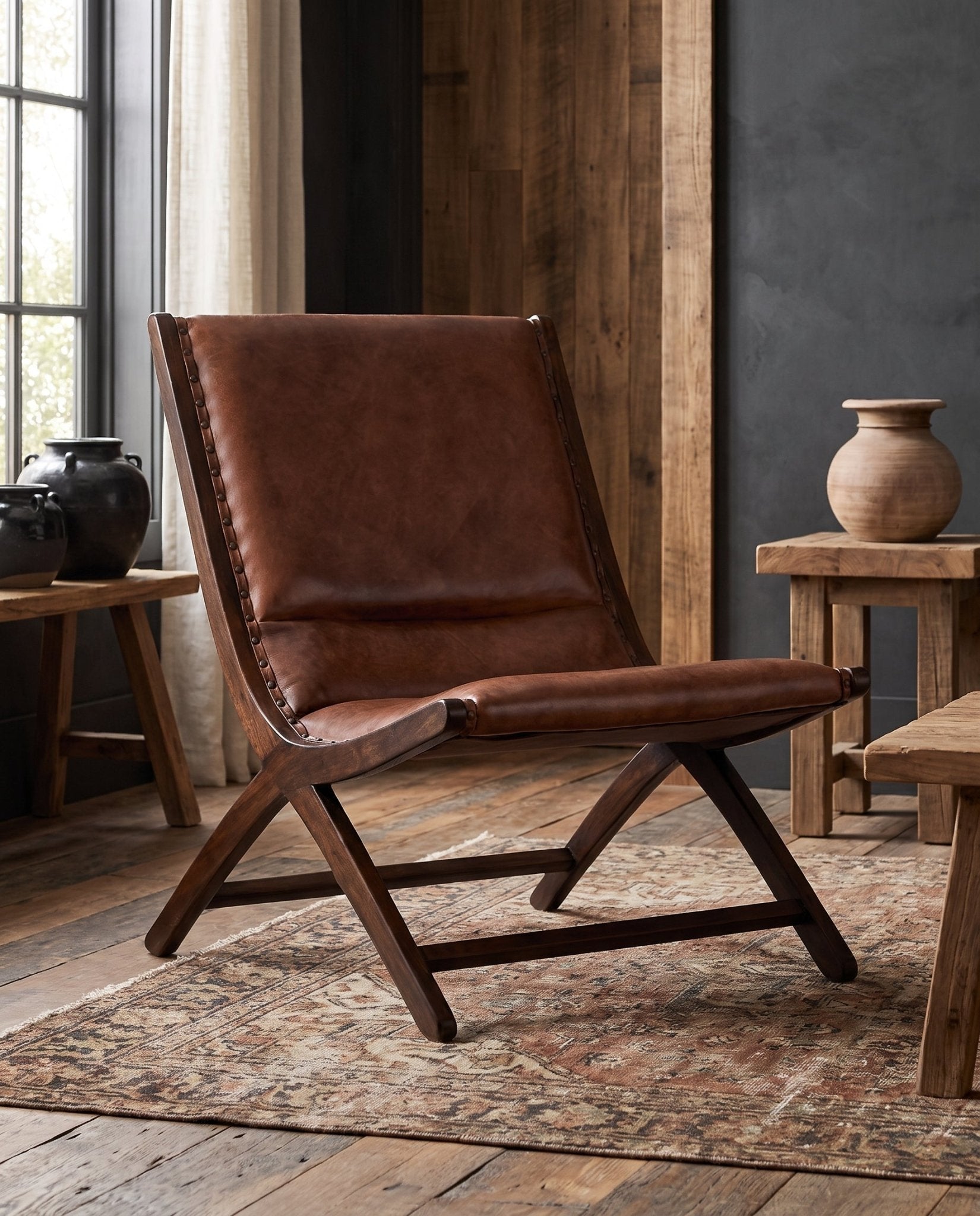 living room modern mountain chair Hello Norden - Borje Accent Chair, shown in a rustic modern room, close-up