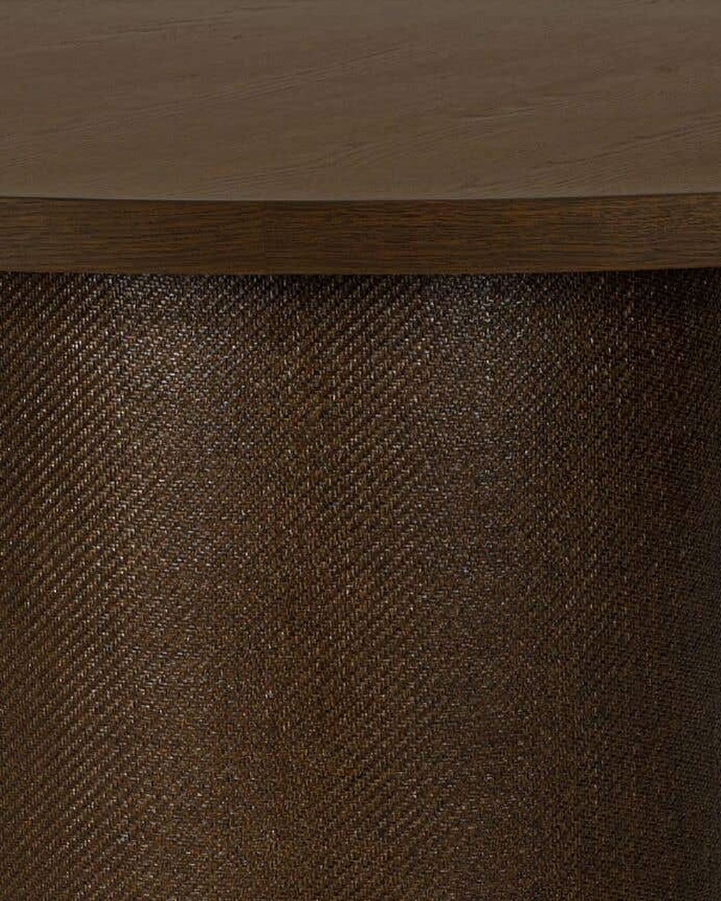 dining room furniture modern mountain top: oak veneer over engineered wood dining table Hello Norden - Tor Round Dining Table Dark, detail view