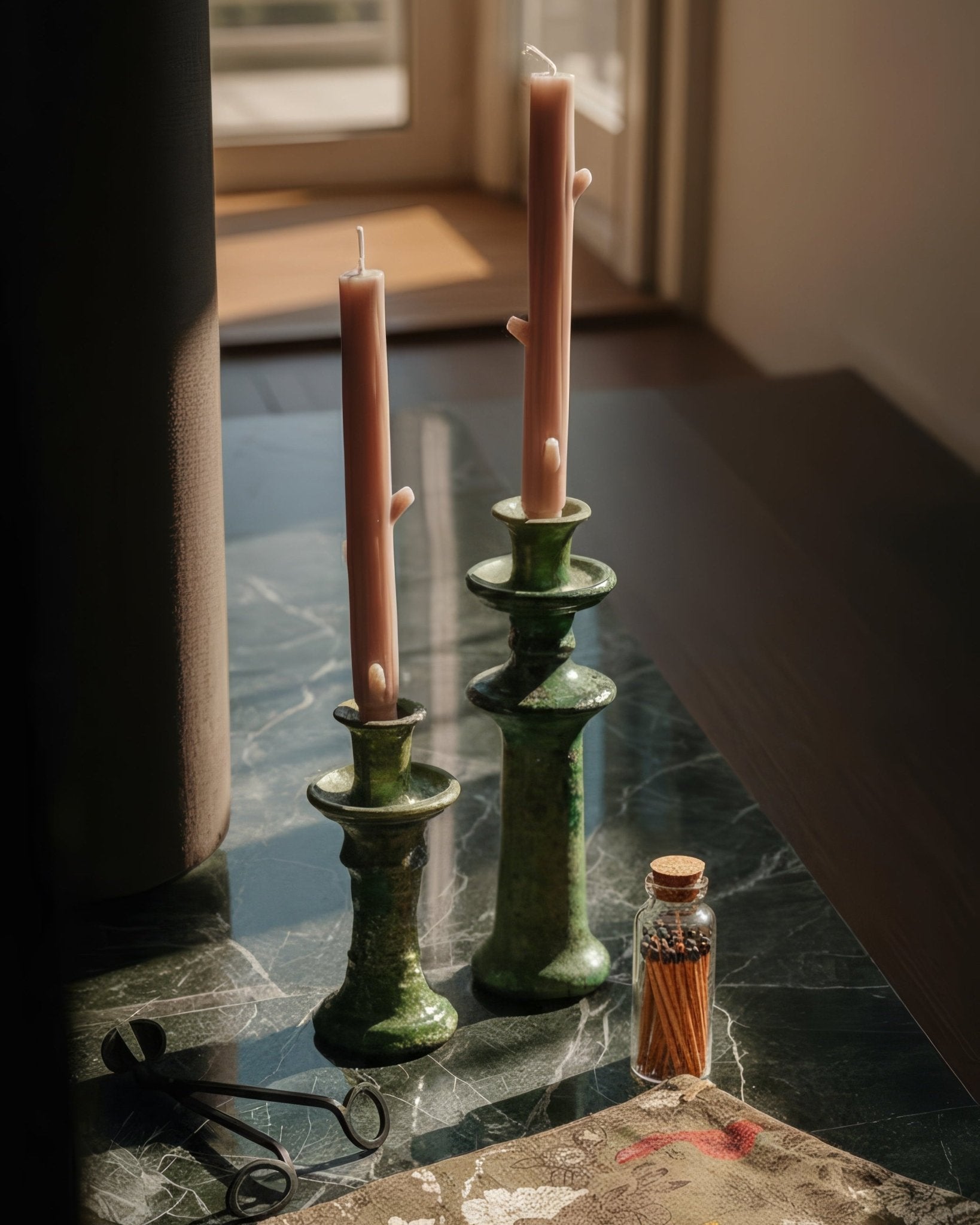 Tamegroute green taper candle holder vintage Moroccan Pottery Candlestick Hello Norden