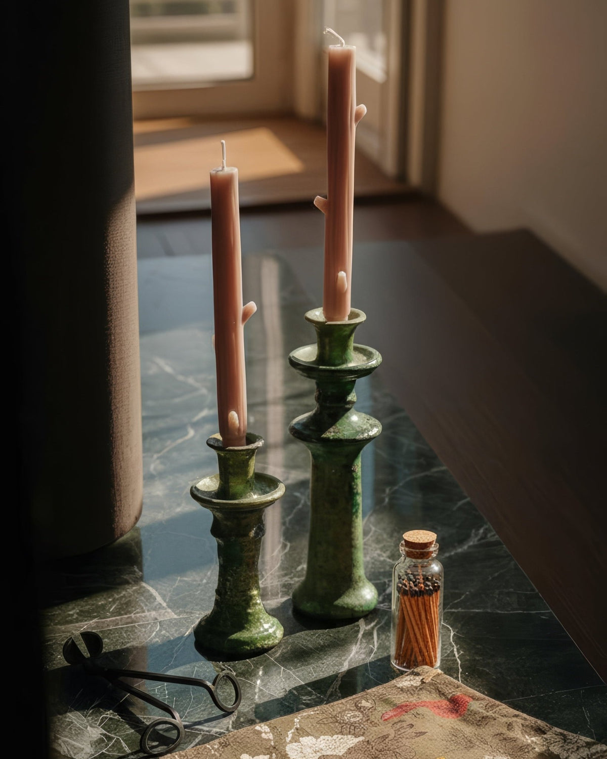 Tamegroute green taper candle holder vintage Moroccan Pottery Candlestick Hello Norden