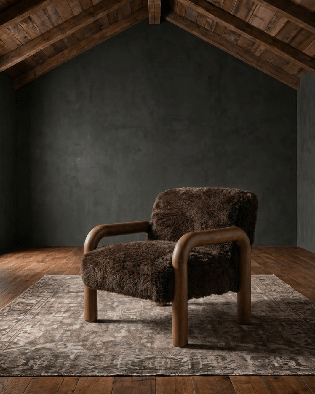 Bergljot Occasional Chair - Lounge Chairs - Hello Norden. Modern Mountain living room furniture brown faux fur