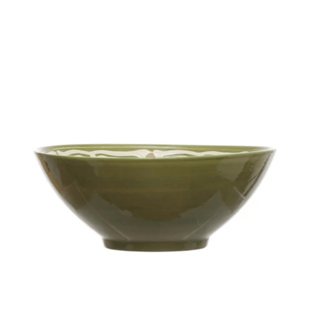 Dagny Green Hand - Painted Serving Bowl - Bowls - Hello Norden