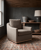 living room furniture modern mountain chair Hello Norden - Dain Swivel Chair, styled in a modern rustic room