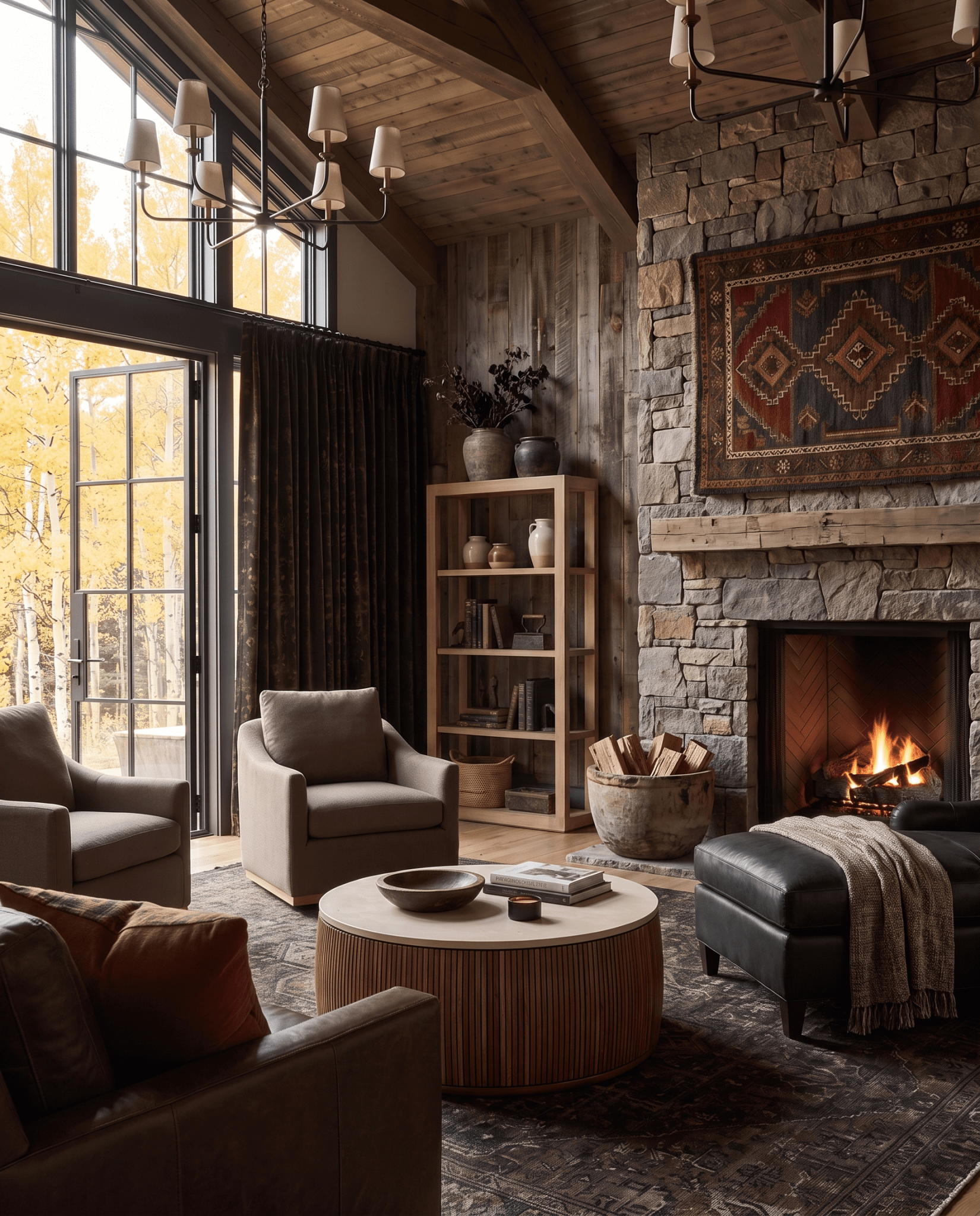 living room furniture modern mountain chair Hello Norden - Dain Swivel Chair, styled in a modern rustic room
