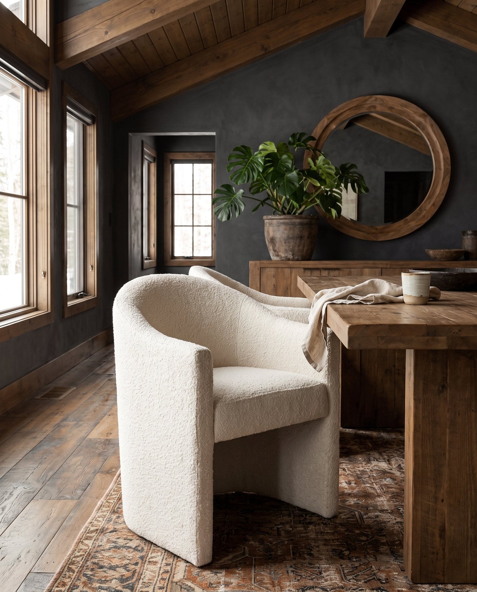 modern mountain Darby Dining Chair Hello Norden, shown in a rustic modern room