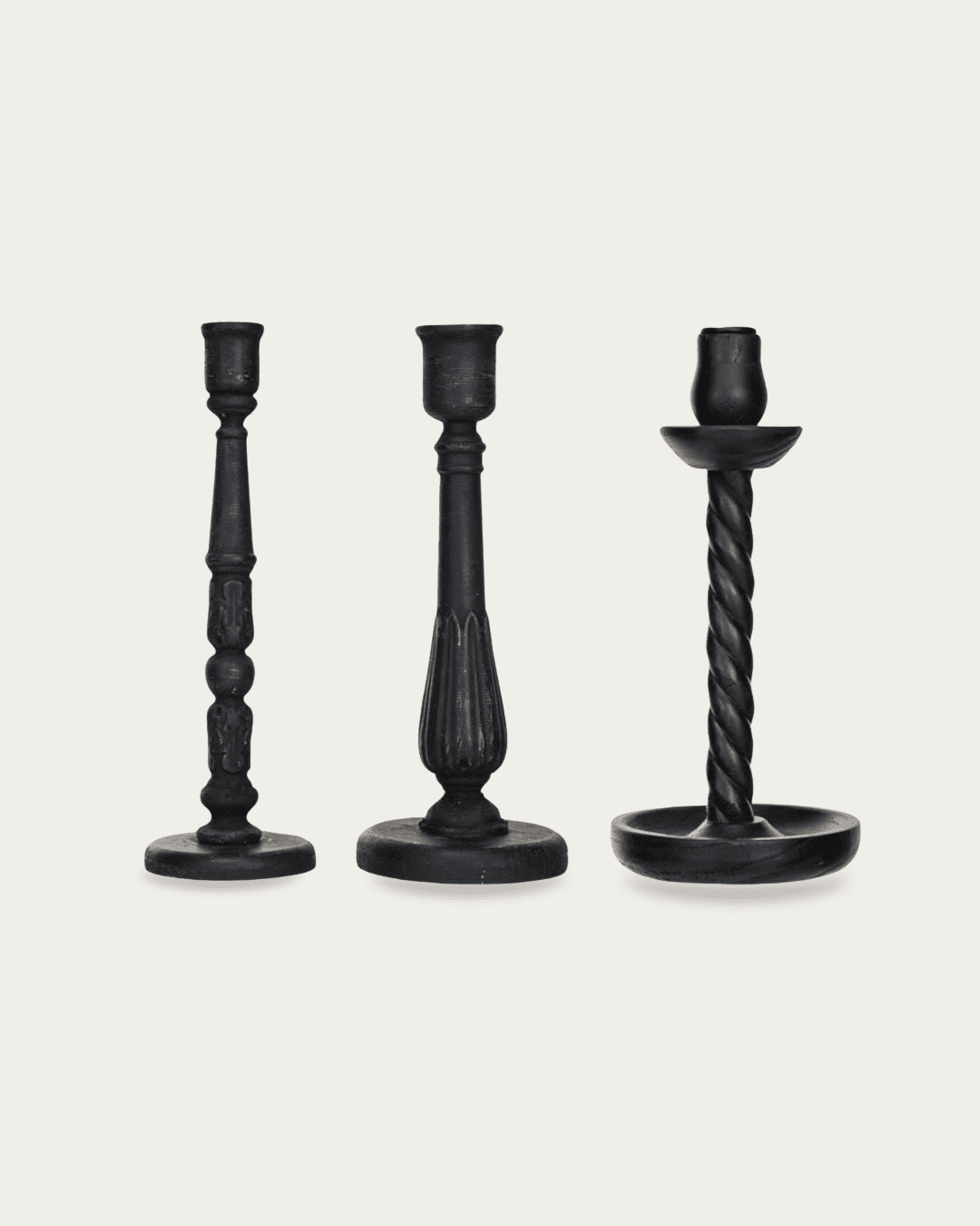 Sanna Carved Wood Taper Holders - Candle Holders - Hello Norden
