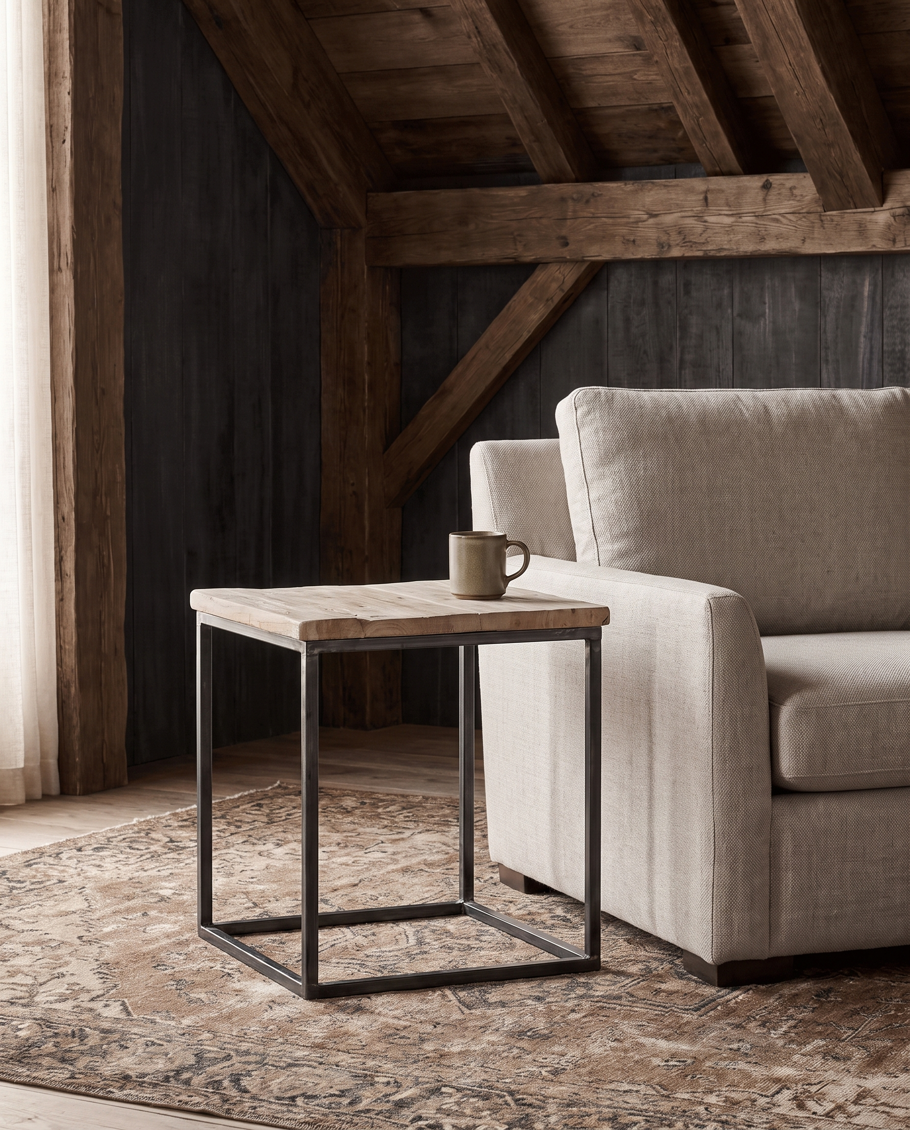 living room furniture modern mountain side table Hello Norden - Elin Side Table, styled in a modern rustic room