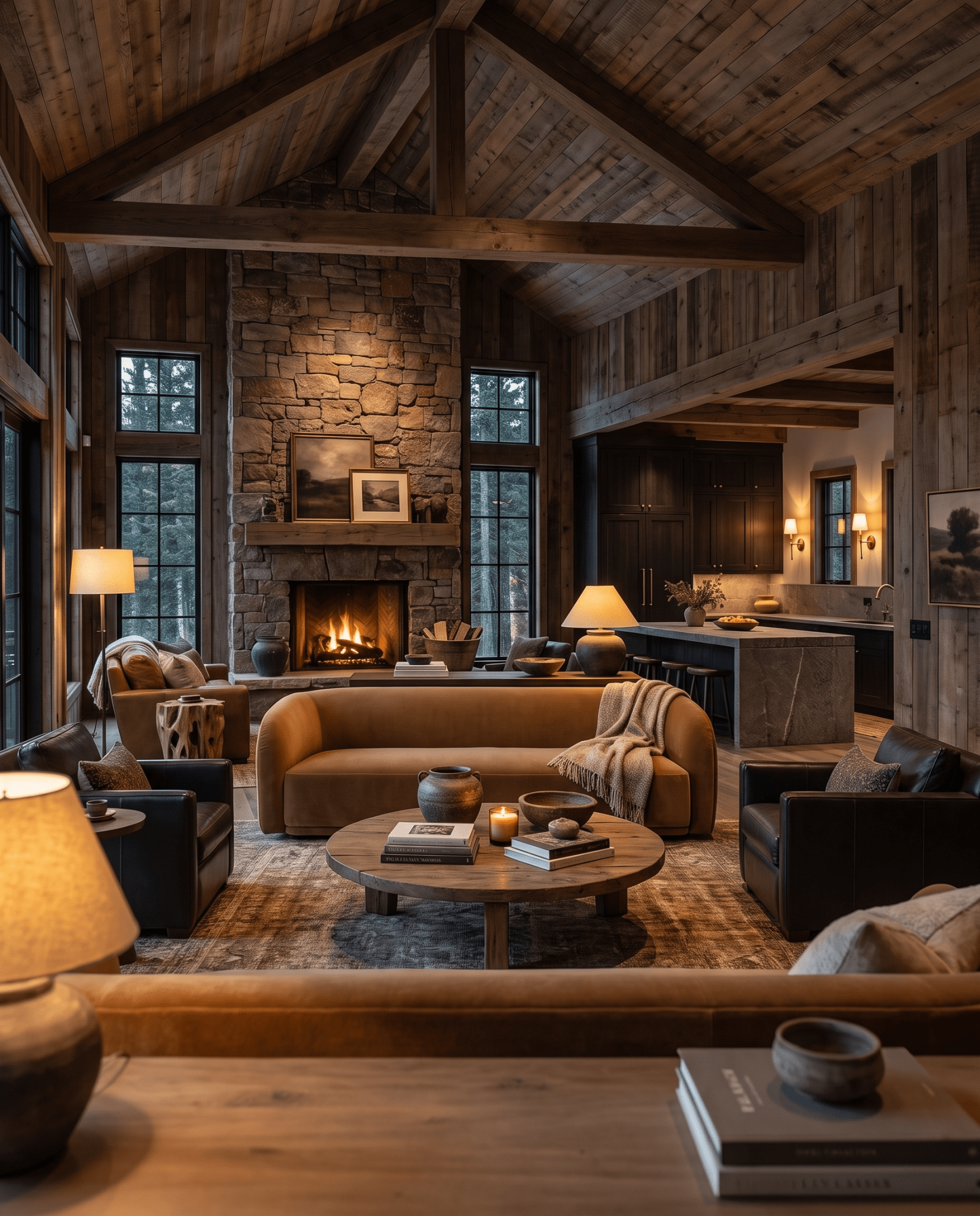 living room furniture modern mountain sofa Hello Norden - Elinar Curved Back Sofa, styled in a modern rustic room