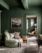 Swivel sage green linen lounge chair living room