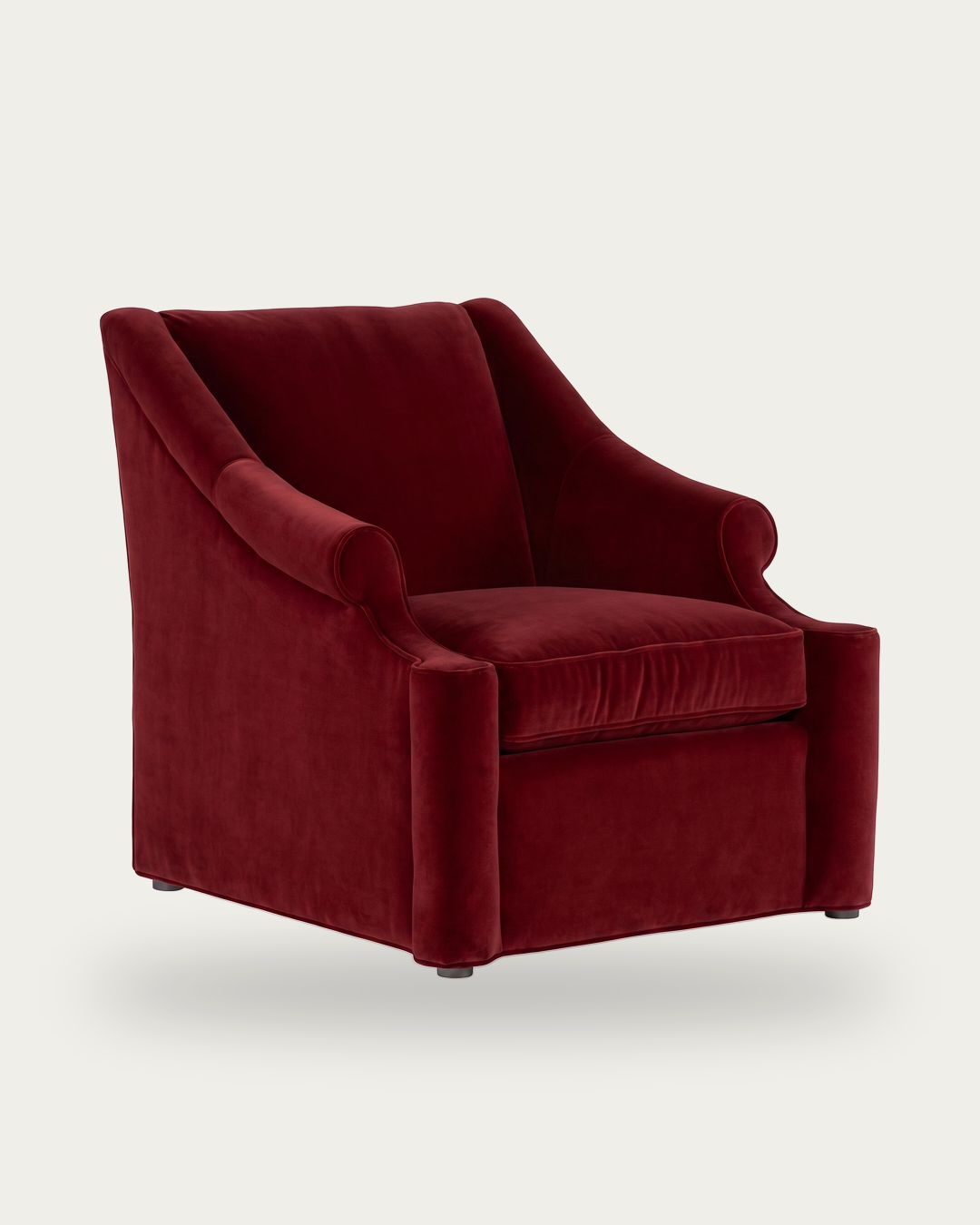 living room custom furniture modern mountain velvet chair Hello Norden - Ellsworth Chair in Banks Eco-Performance Velvet in Cabernet