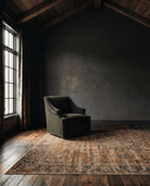 living room custom furniture modern mountain velvet chair Hello Norden - Ellsworth Chair in Banks Velvet - balsam, shown in a rustic modern room