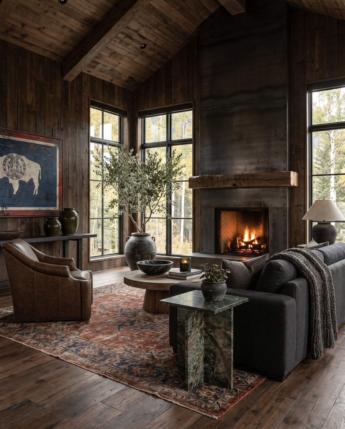 modern mountain Ellsworth Chair Hello Norden, shown in a rustic modern room
