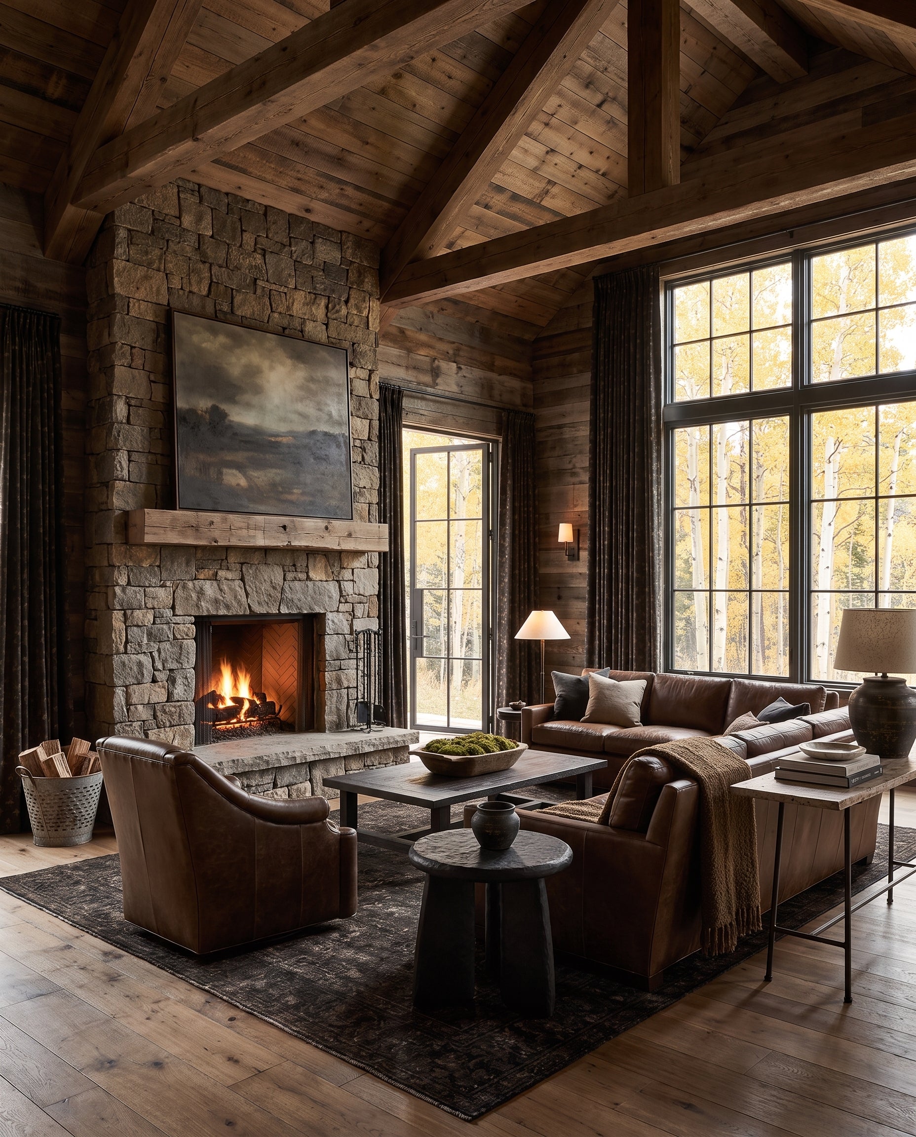 modern mountain Ellsworth Swivel Chair Hello Norden, shown in a rustic modern room