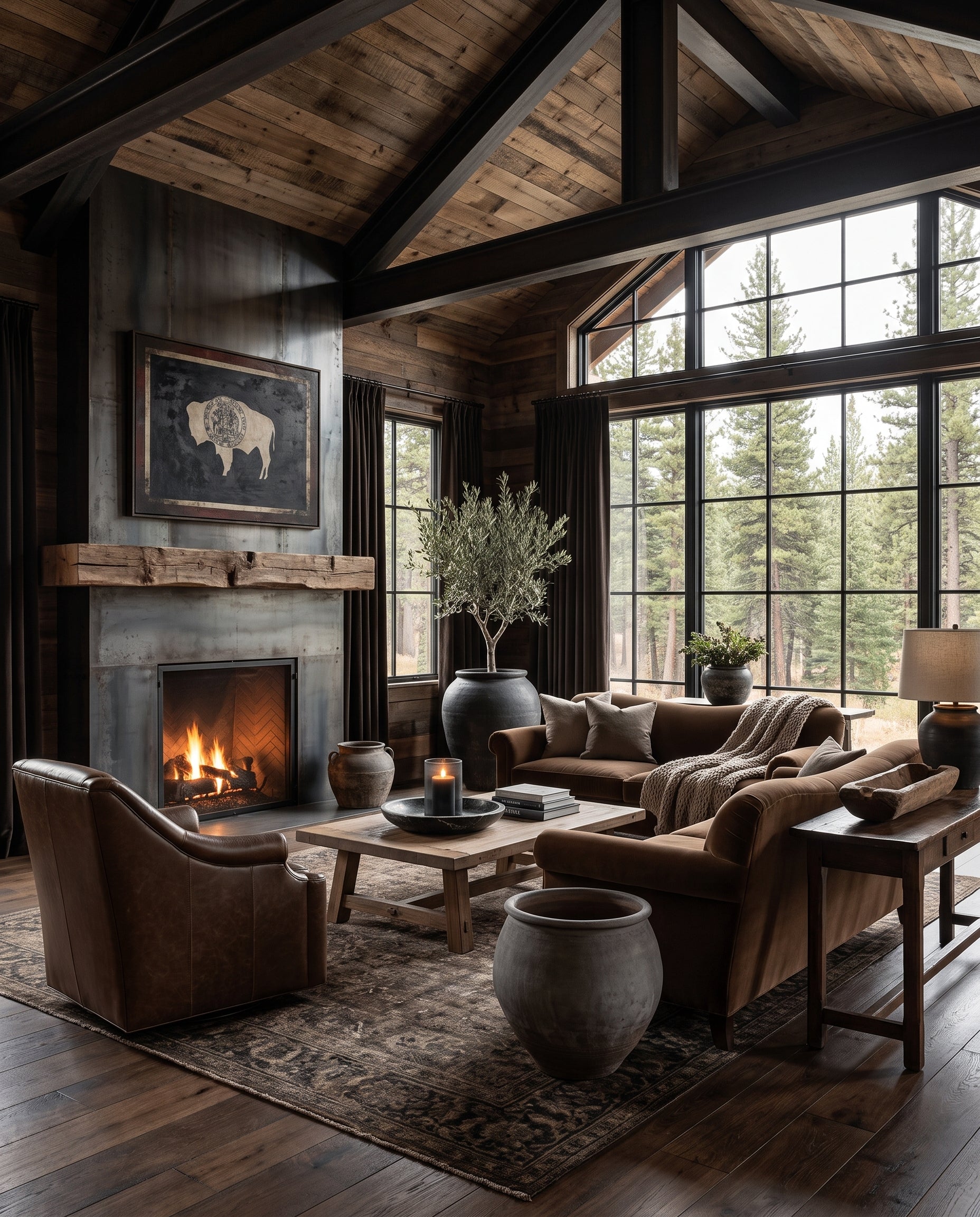 modern mountain Ellsworth Swivel Chair Hello Norden, shown in a rustic modern room