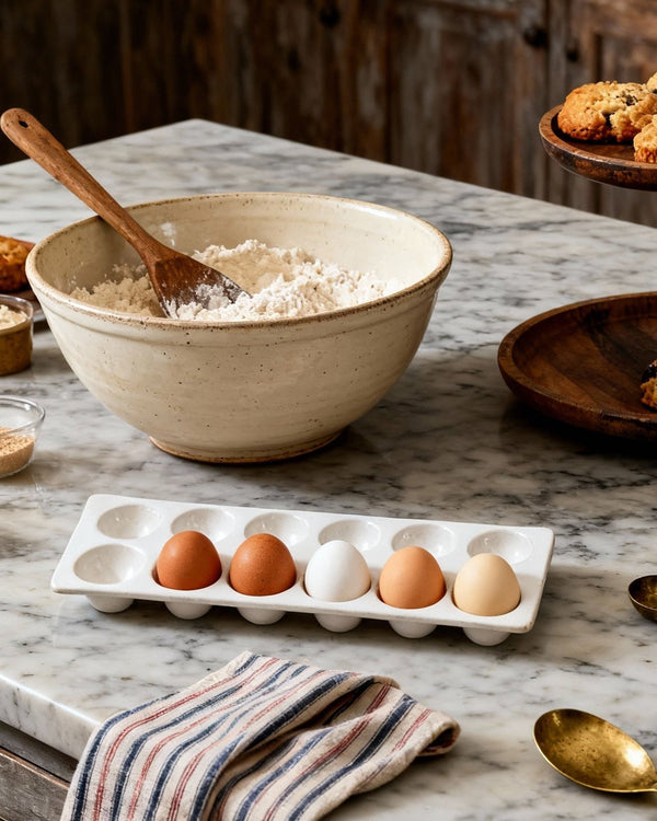 white pottery ceramic egg holder tray 12 Hello Norden