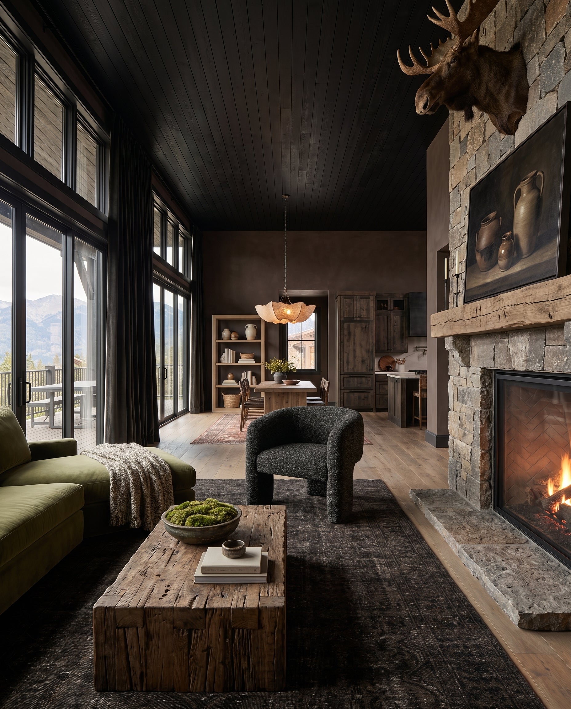 modern mountain Filip Coffee Table Hello Norden, shown in a rustic modern room