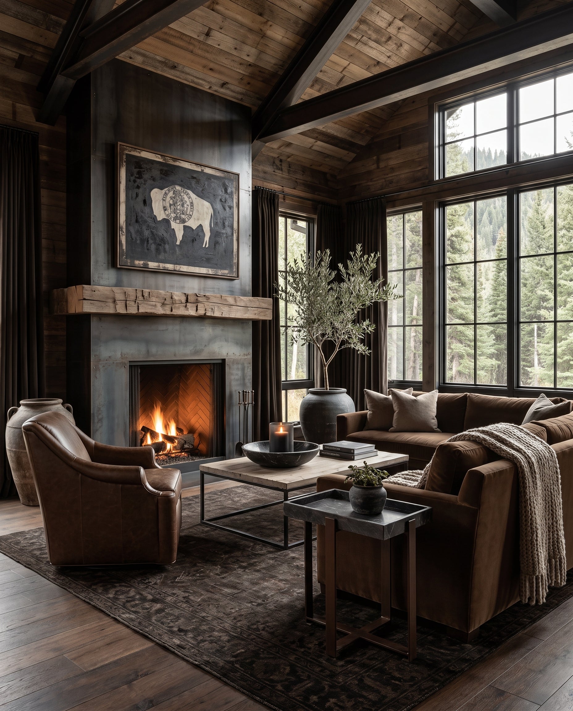 modern mountain Finch Sofa Hello Norden, shown in a rustic modern room